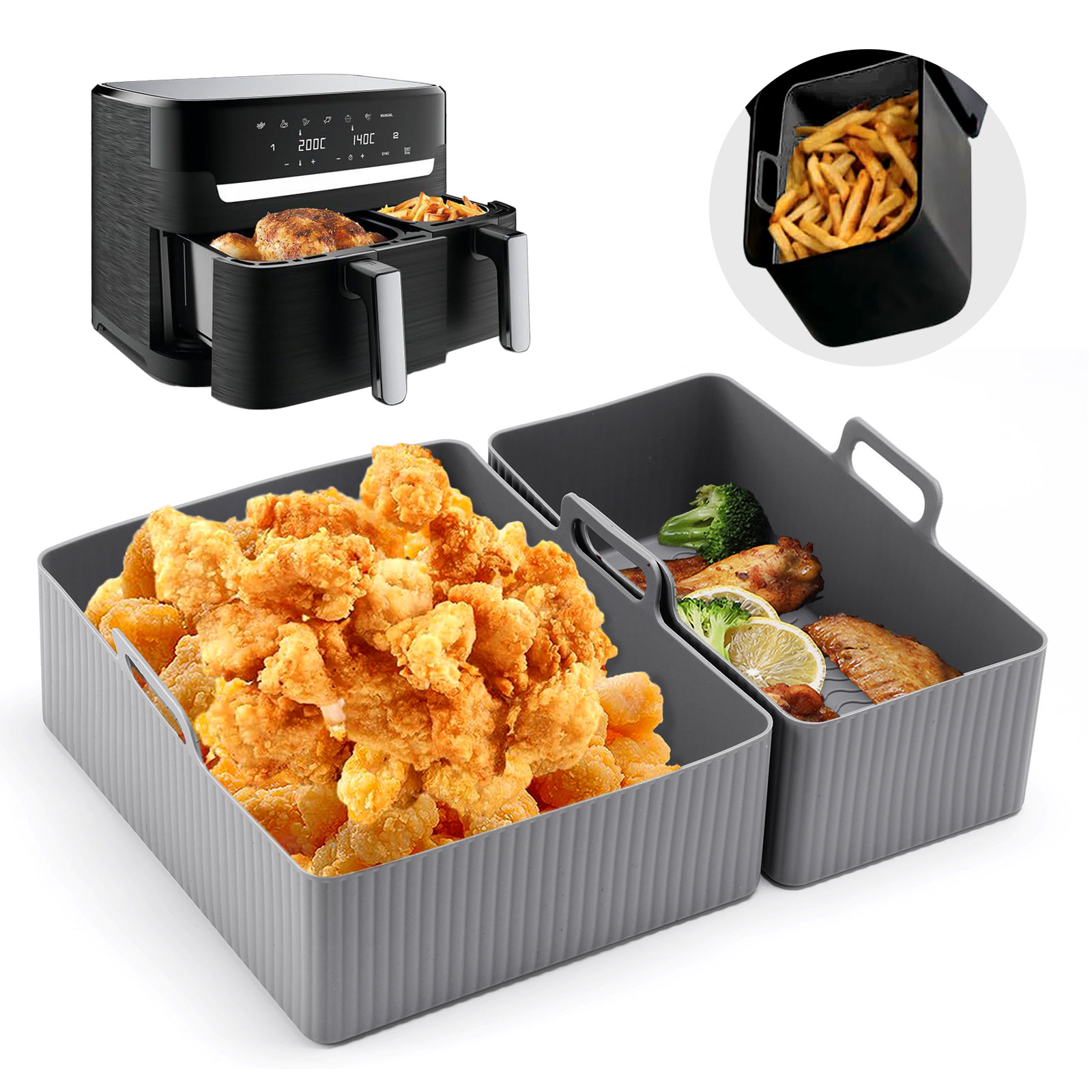 2 pçs conjunto de silicone fri - Air Fryer Silicone Pot Liner avaliação e preço